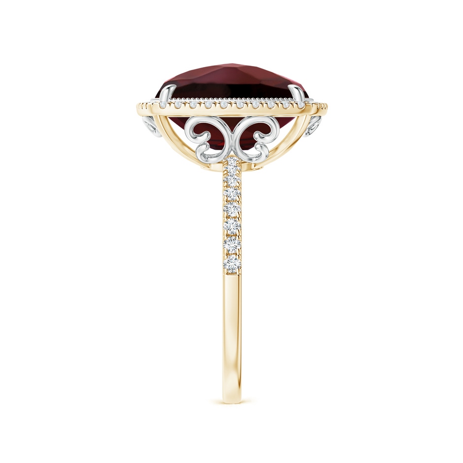 12x10mm AAA Cushion Garnet and Diamond Halo Ring in Two Tone in Yellow Gold White Gold Side-2