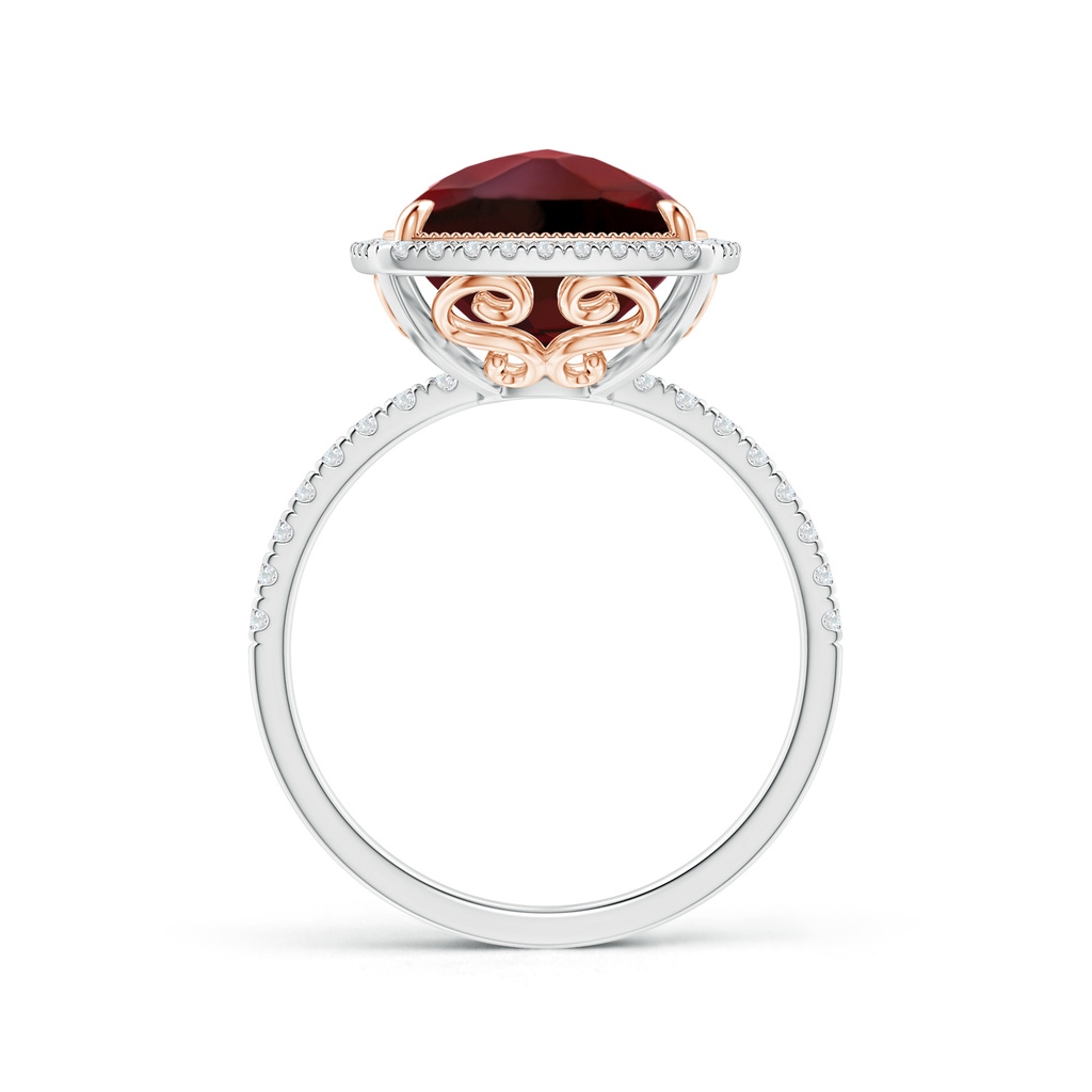 12x10mm AAAA Cushion Garnet and Diamond Halo Ring in Two Tone in White Gold Rose Gold Side-1