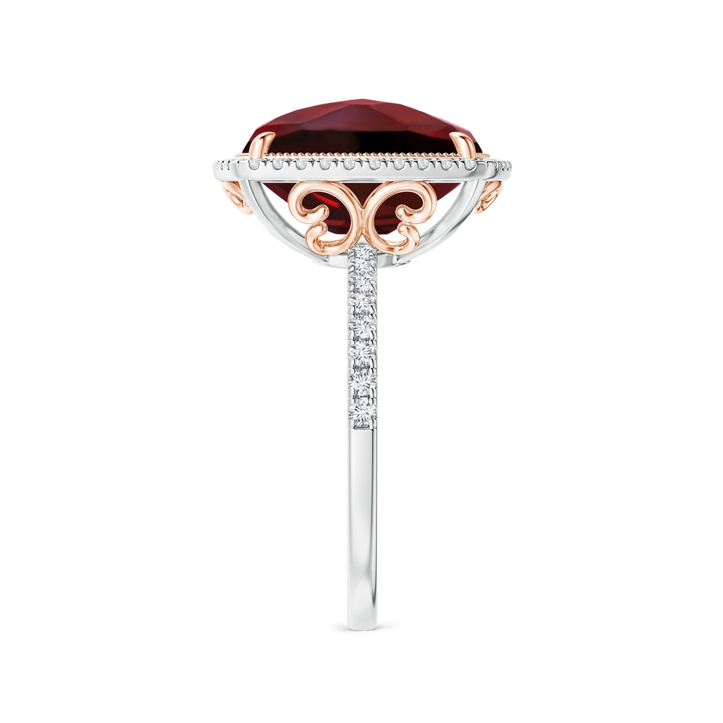 12x10mm AAAA Cushion Garnet and Diamond Halo Ring in Two Tone in White Gold Rose Gold Side-2