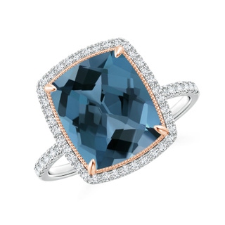 11x9mm A Cushion London Blue Topaz and Diamond Halo Ring in Two Tone in 10K White Gold 10K Rose Gold