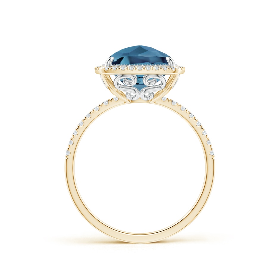11x9mm A Cushion London Blue Topaz and Diamond Halo Ring in Two Tone in Yellow Gold White Gold side-1