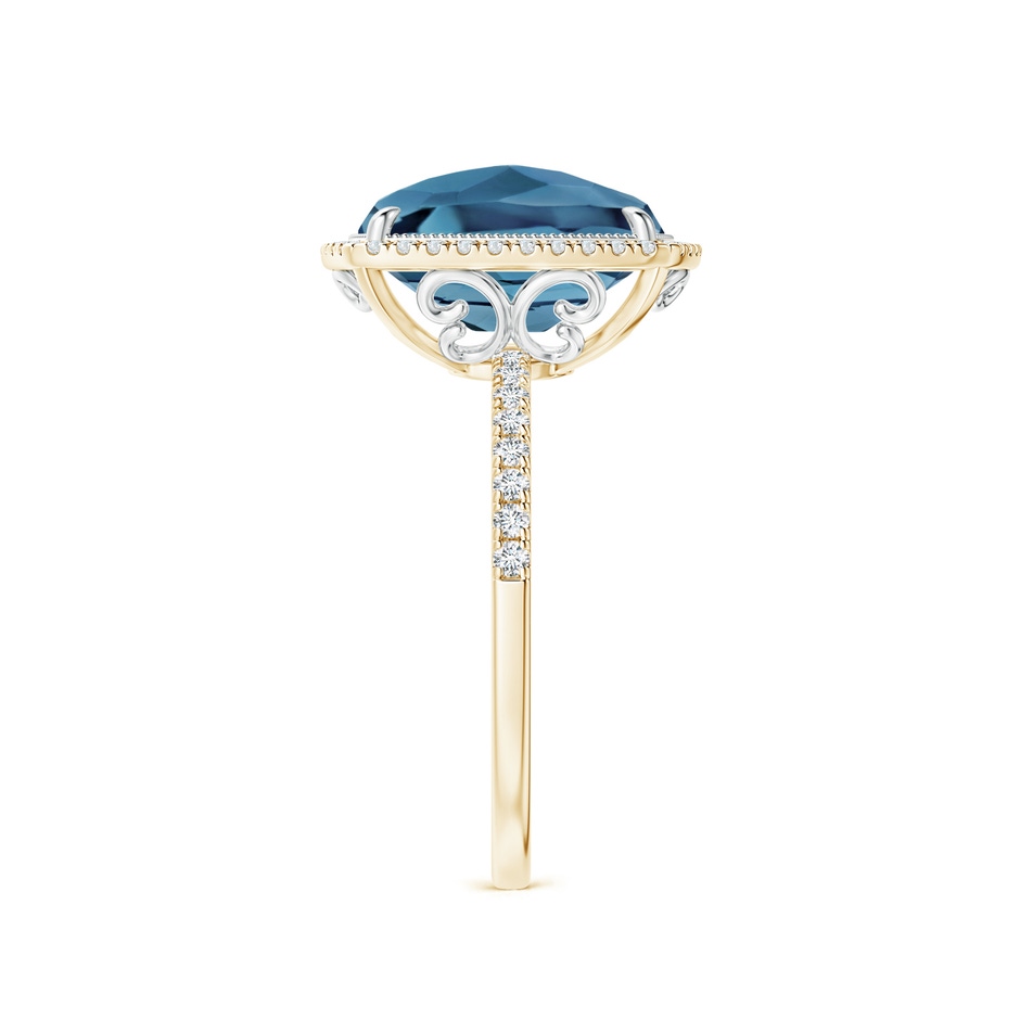 11x9mm A Cushion London Blue Topaz and Diamond Halo Ring in Two Tone in Yellow Gold White Gold side-2