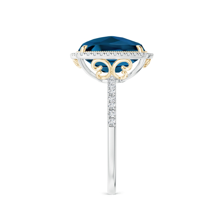 11x9mm AAAA Cushion London Blue Topaz and Diamond Halo Ring in Two Tone in White Gold Yellow Gold side-2