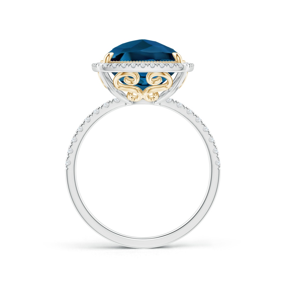 12x10mm AAAA Cushion London Blue Topaz and Diamond Halo Ring in Two Tone in White Gold Yellow Gold Side-1