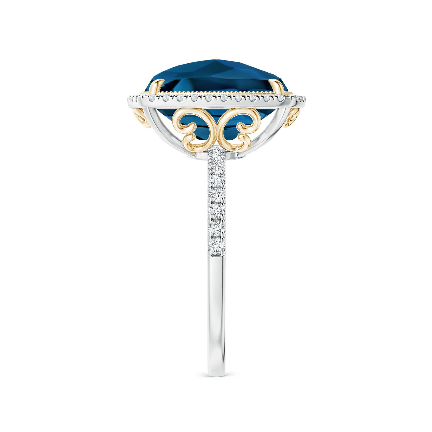 Cushion London Blue Topaz & Diamond Double Halo Statement 14K White Gold Ring main image 0