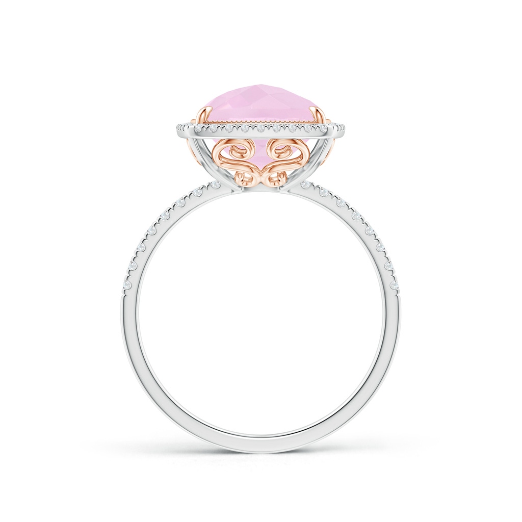 11x9mm AAA Cushion Rose Quartz and Diamond Halo Ring in Two Tone in White Gold Rose Gold Side-1