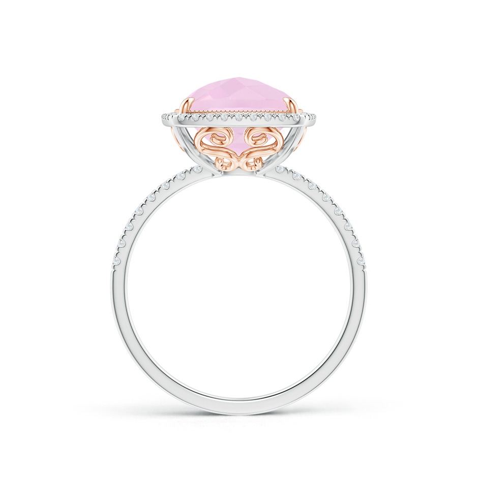 11x9mm AAA Cushion Rose Quartz and Diamond Halo Ring in Two Tone in White Gold Rose Gold side-1