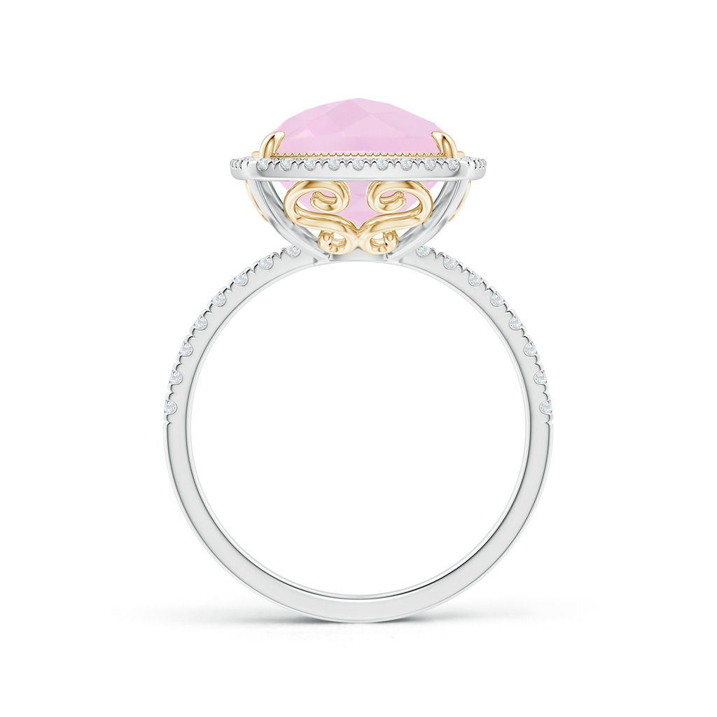12x10mm AAA Cushion Rose Quartz and Diamond Halo Ring in Two Tone in 10K White Gold 10K Yellow Gold Side-1