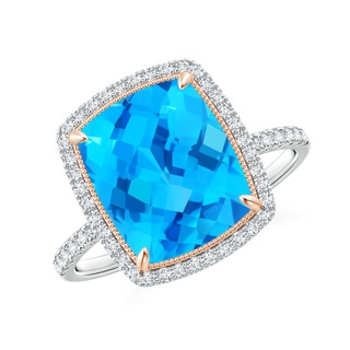 11x9mm AA Cushion Swiss Blue Topaz and Diamond Halo Ring in Two Tone in 10K White Gold 10K Rose Gold