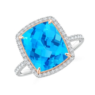 11x9mm AA Cushion Swiss Blue Topaz and Diamond Halo Ring in Two Tone in White Gold Rose Gold