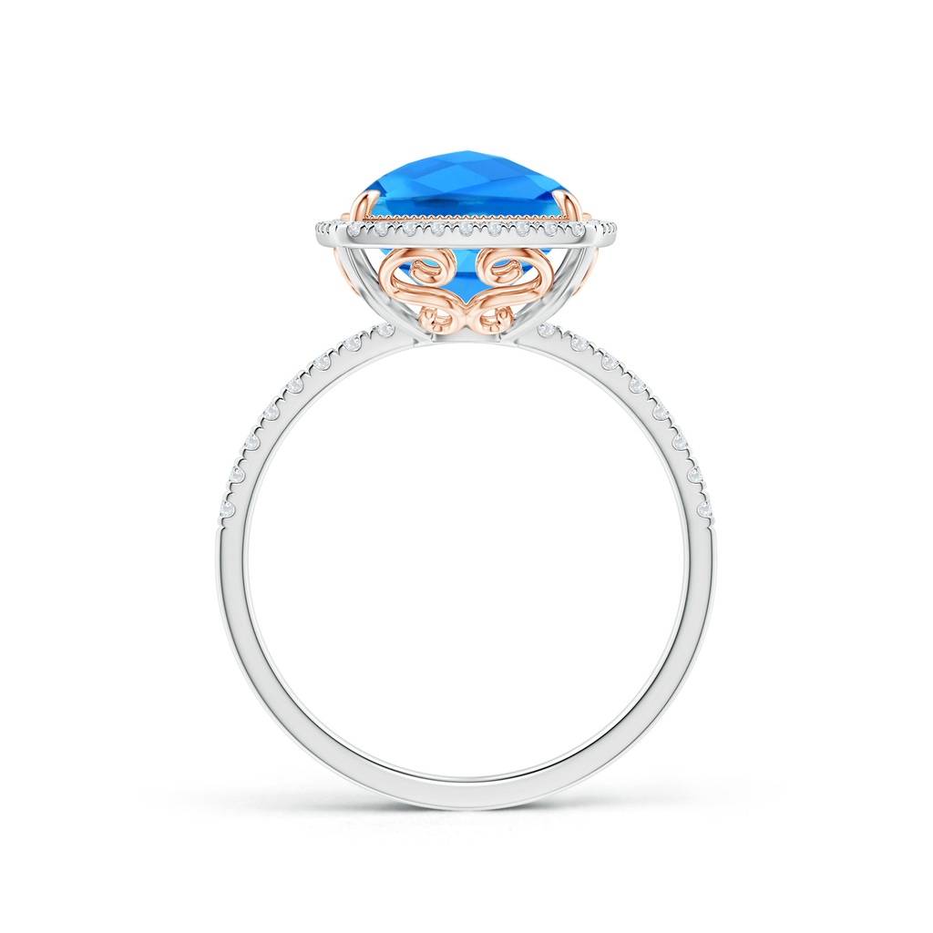 11x9mm AAAA Cushion Swiss Blue Topaz and Diamond Halo Ring in Two Tone in White Gold Rose Gold - side_1