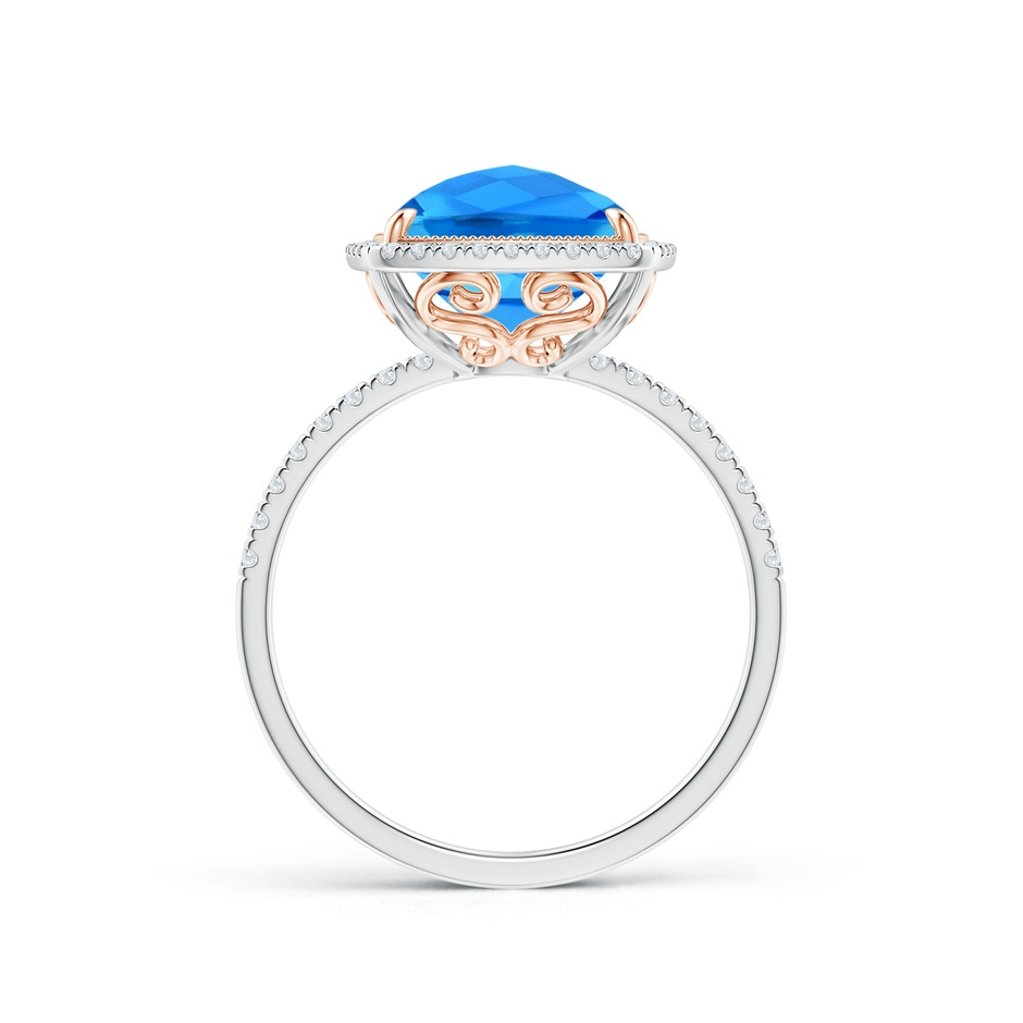 11x9mm AAAA Cushion Swiss Blue Topaz and Diamond Halo Ring in Two Tone in White Gold Rose Gold side-1