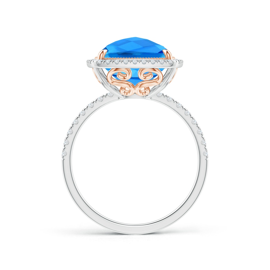 12x10mm AAAA Cushion Swiss Blue Topaz and Diamond Halo Ring in Two Tone in White Gold Rose Gold side-1