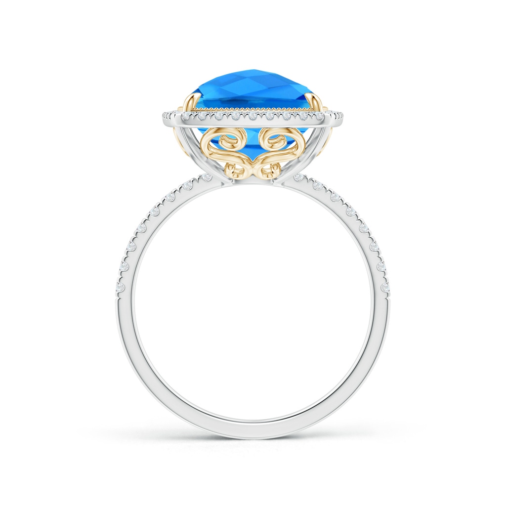 12x10mm AAAA Cushion Swiss Blue Topaz and Diamond Halo Ring in Two Tone in White Gold Yellow Gold Side-1