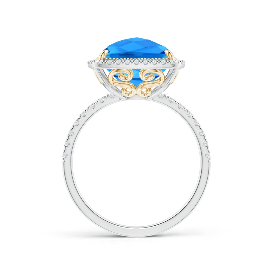 12x10mm AAAA Cushion Swiss Blue Topaz and Diamond Halo Ring in Two Tone in White Gold Yellow Gold side-1