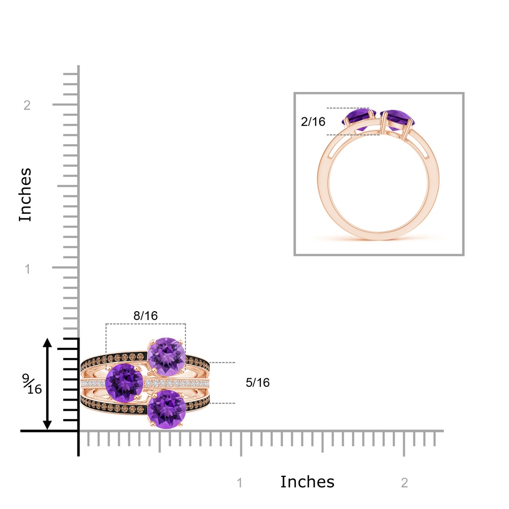 6mm AAA Round Amethyst Three Stone Multi Row Ring in Rose Gold Product Image