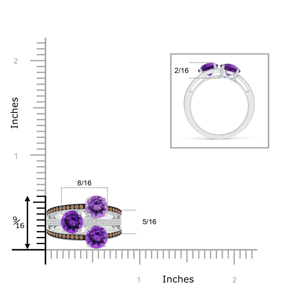 6mm AAA Round Amethyst Three Stone Multi Row Ring in White Gold product image