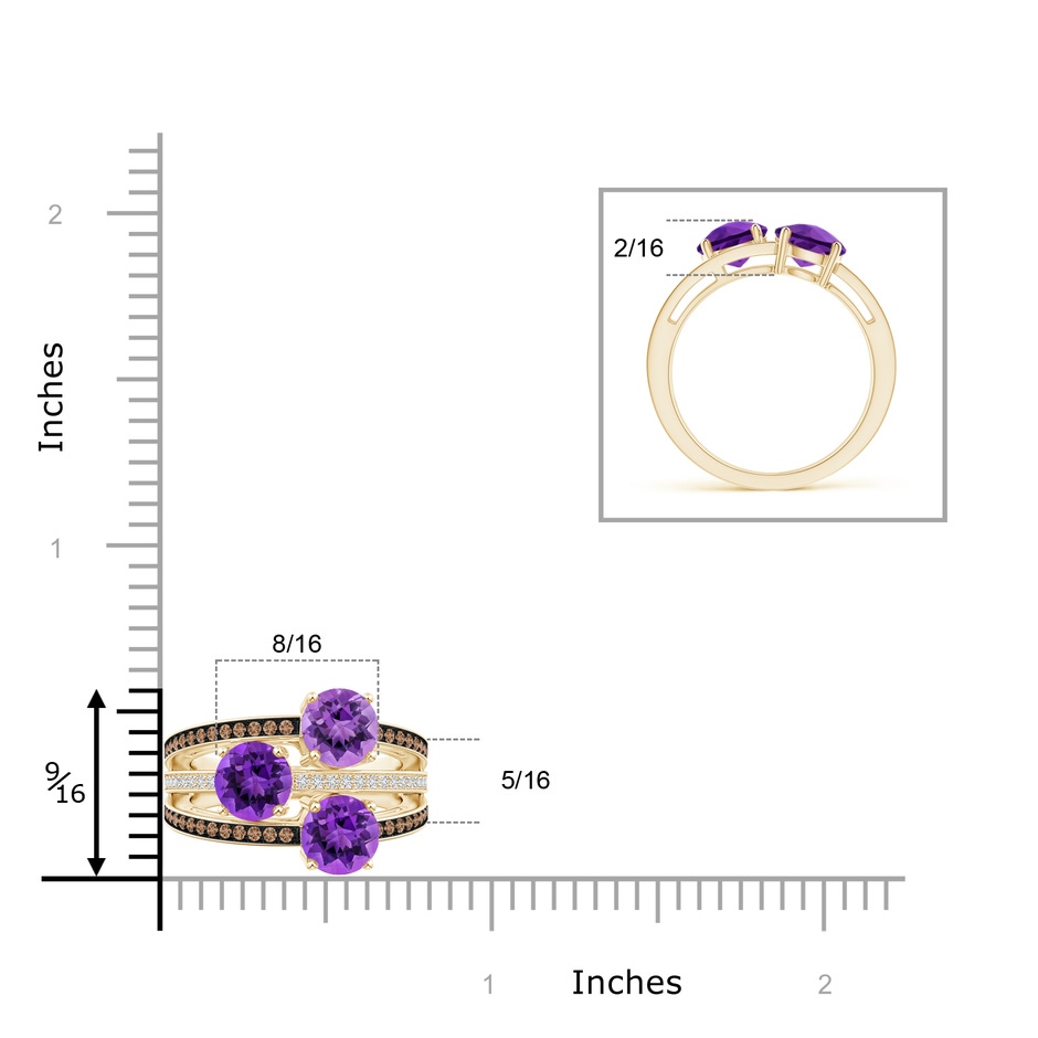 6mm AAA Round Amethyst Three Stone Multi Row Ring in Yellow Gold product image