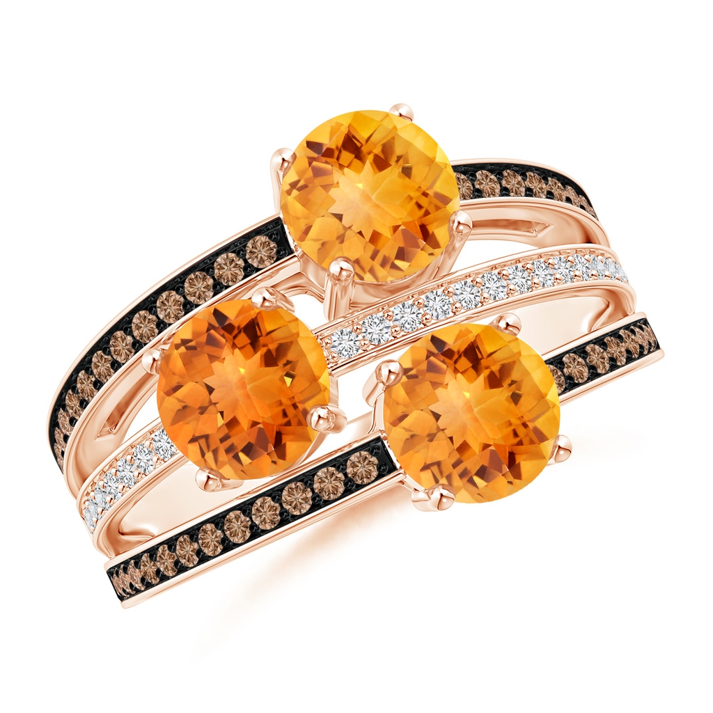 6mm AAA Round Citrine Three Stone Multi Row Ring in Rose Gold