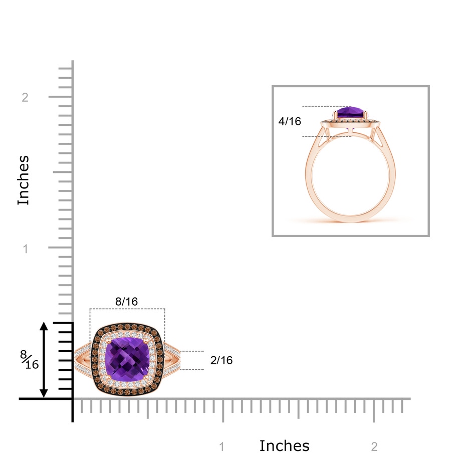 7mm AAAA Cushion Amethyst Split Shank Ring with Double Halo in Rose Gold product image