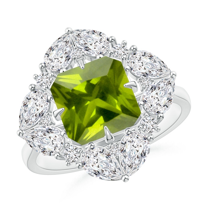 8mm AAA Peridot Clustre Halo Ring with Diamonds in White Gold