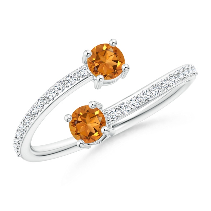 5mm AAA Classic Citrine Two Stone Bypass Ring with Diamond Accents in White Gold