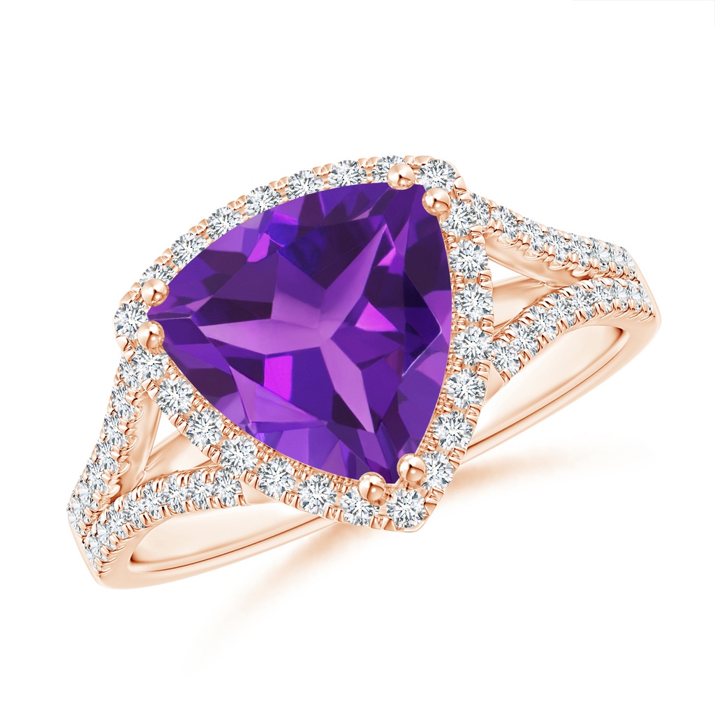 9mm AAAA Trillion Amethyst Cocktail Ring with Diamond Accents in Rose Gold