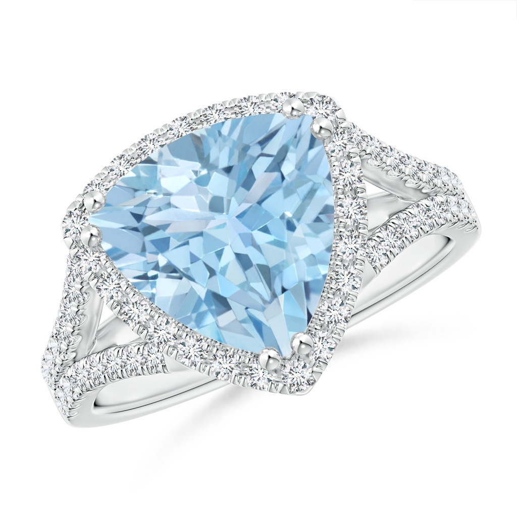 10mm AAA Trillion Aquamarine Cocktail Ring with Diamond Accents in White Gold 