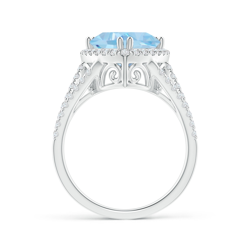 10mm AAA Trillion Aquamarine Cocktail Ring with Diamond Accents in White Gold Side-1