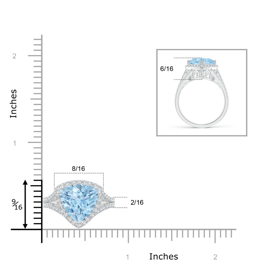 10mm AAA Trillion Aquamarine Cocktail Ring with Diamond Accents in White Gold ruler