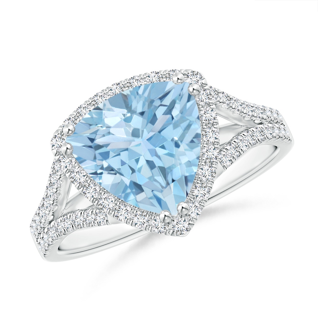 9mm AAA Trillion Aquamarine Cocktail Ring with Diamond Accents in White Gold