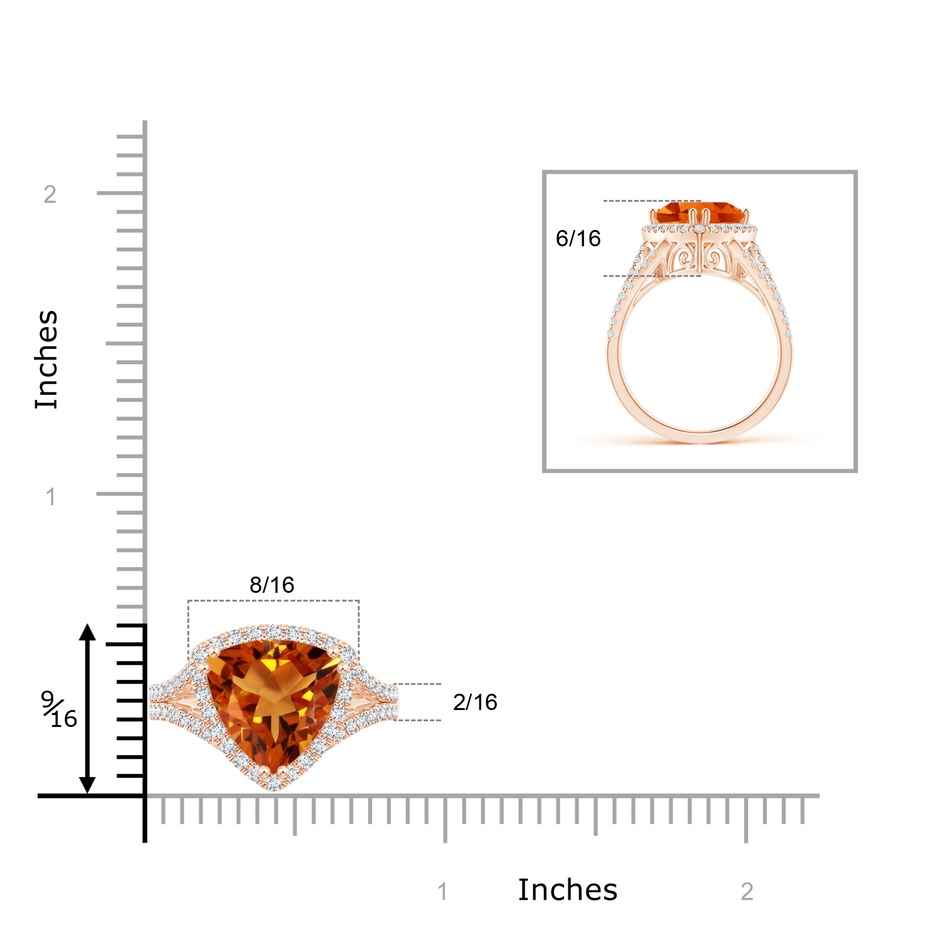10mm AAAA Trillion Citrine Cocktail Ring with Diamond Accents in Rose Gold ruler