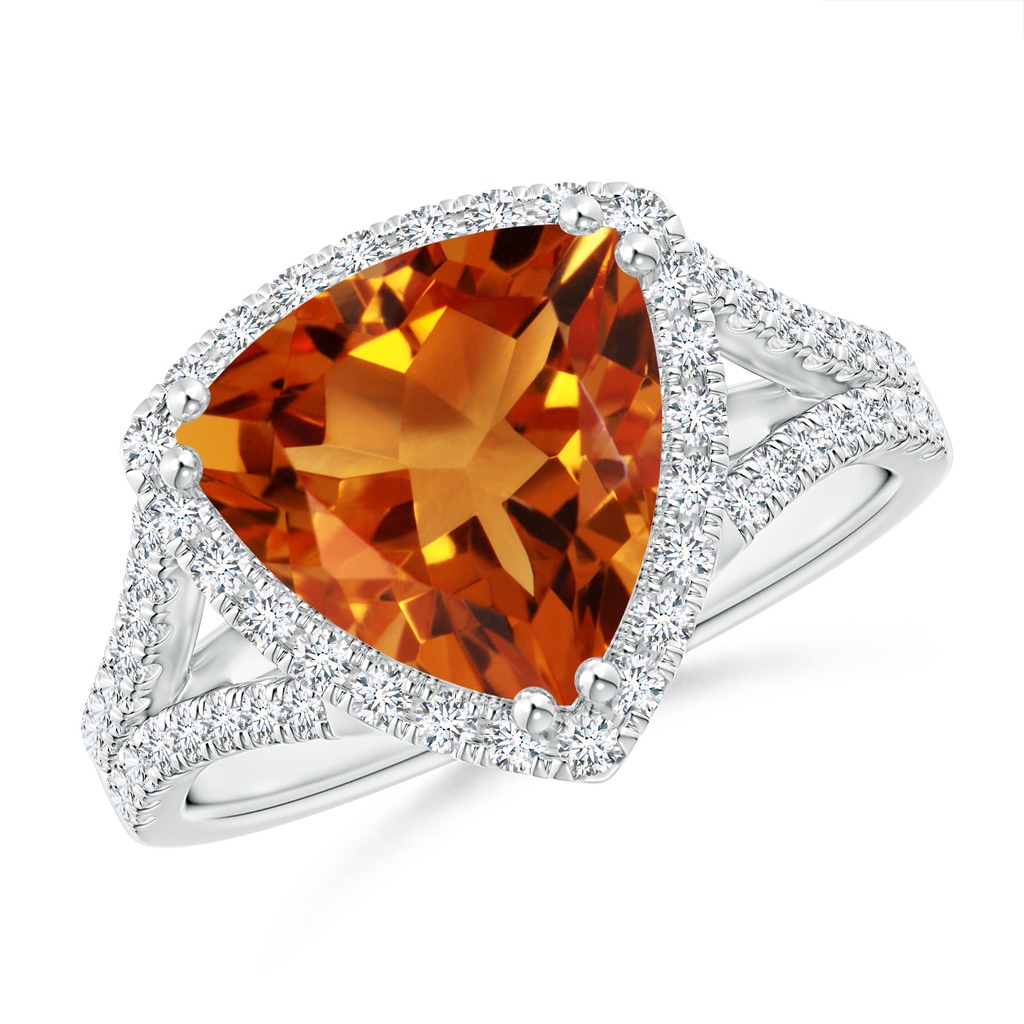 10mm AAAA Trillion Citrine Cocktail Ring with Diamond Accents in White Gold
