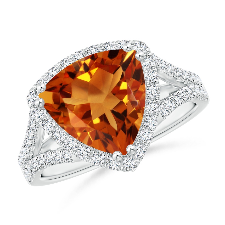 10mm AAAA Trillion Citrine Cocktail Ring with Diamond Accents in White Gold 