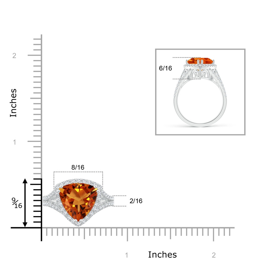 10mm AAAA Trillion Citrine Cocktail Ring with Diamond Accents in White Gold ruler