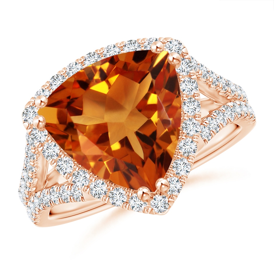 11mm AAAA Trillion Citrine Cocktail Ring with Diamond Accents in Rose Gold 