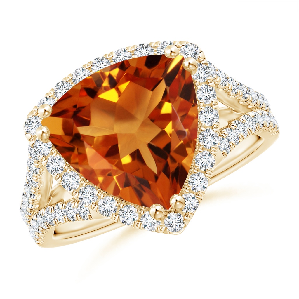 11mm AAAA Trillion Citrine Cocktail Ring with Diamond Accents in Yellow Gold