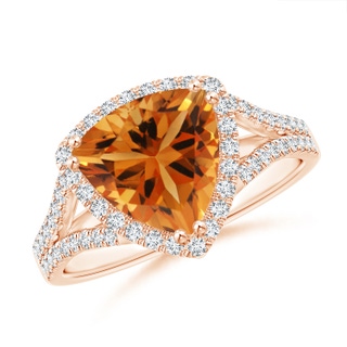 9mm AAA Trillion Citrine Cocktail Ring with Diamond Accents in 10K Rose Gold
