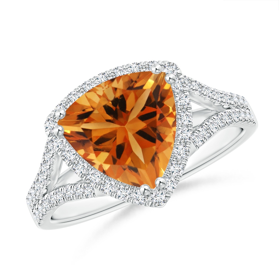 9mm AAA Trillion Citrine Cocktail Ring with Diamond Accents in White Gold 