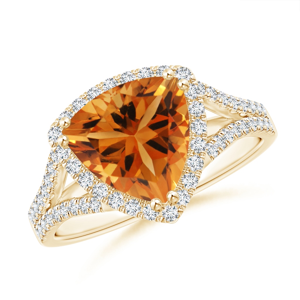 9mm AAA Trillion Citrine Cocktail Ring with Diamond Accents in Yellow Gold