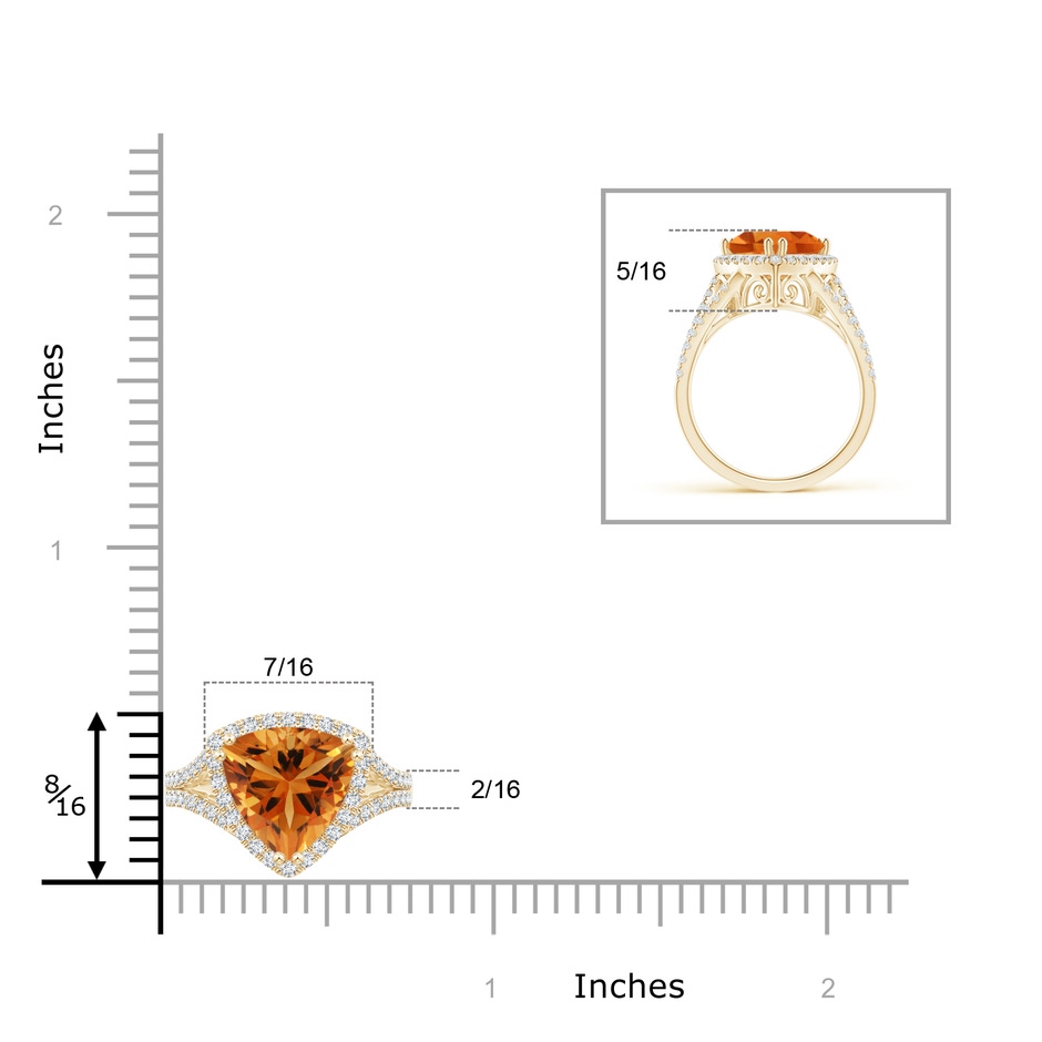 9mm AAA Trillion Citrine Cocktail Ring with Diamond Accents in Yellow Gold ruler