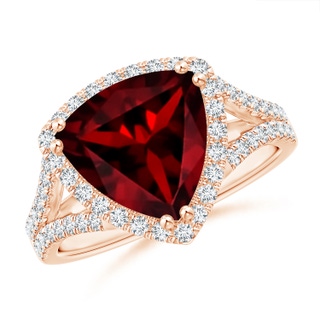 10mm AAAA Trillion Garnet Cocktail Ring with Diamond Accents in Rose Gold