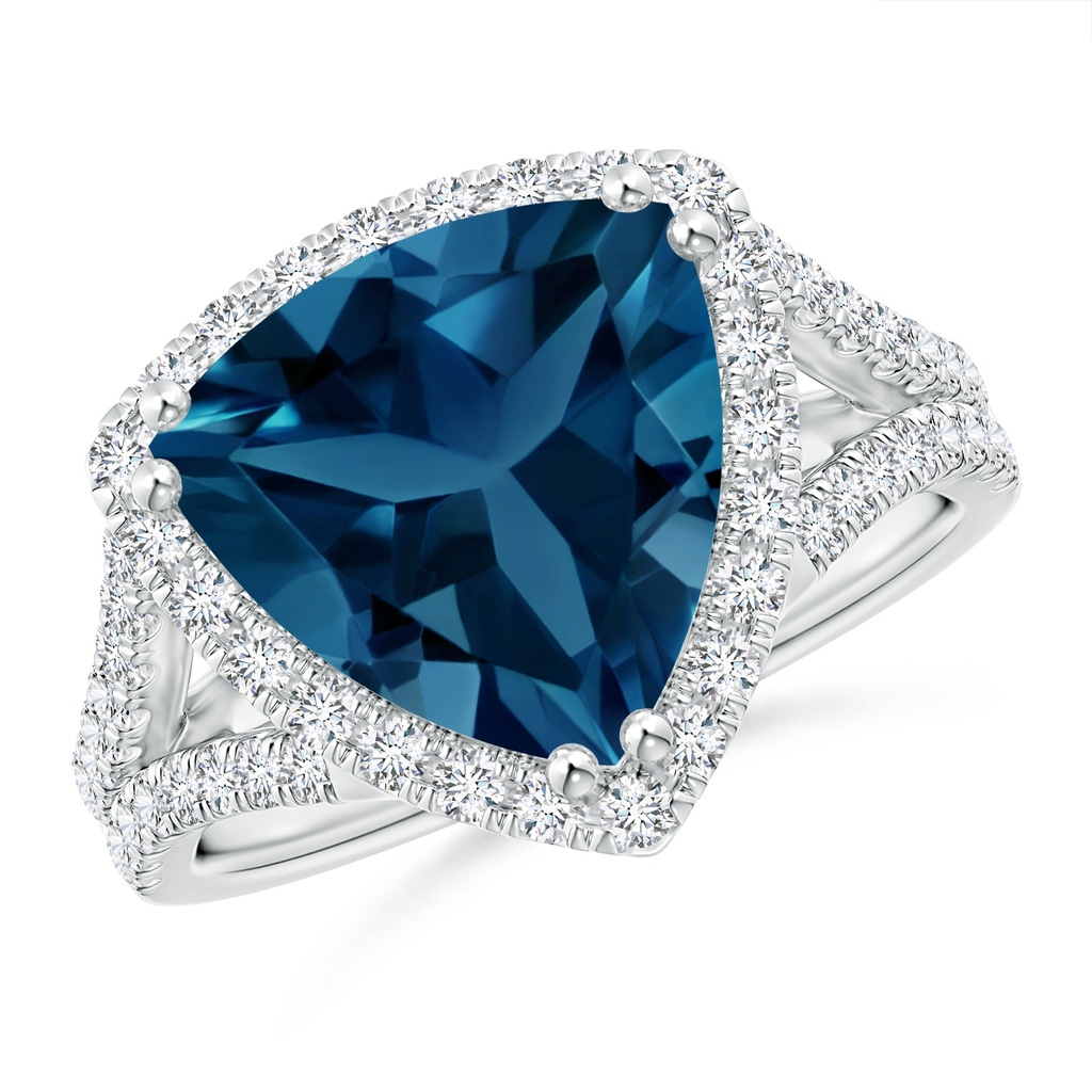 11mm AAA Trillion London Blue Topaz Cocktail Ring with Diamond Accents in White Gold