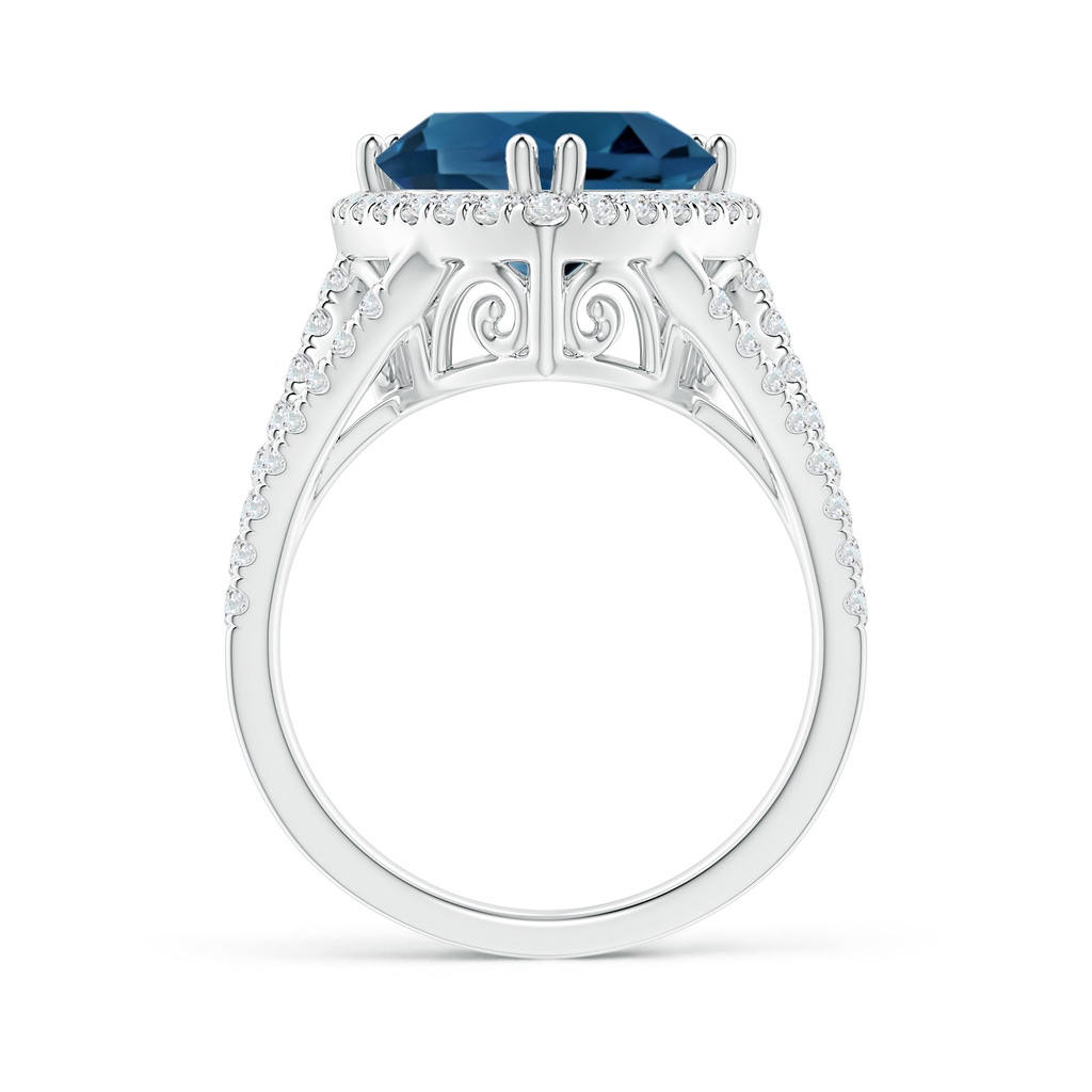 11mm AAA Trillion London Blue Topaz Cocktail Ring with Diamond Accents in White Gold Product Image