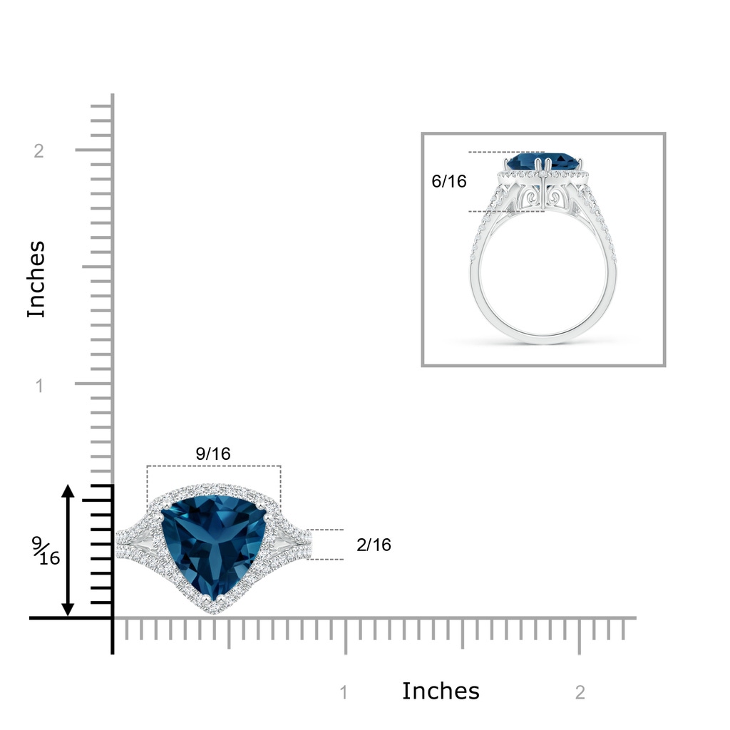 11mm AAA Trillion London Blue Topaz Cocktail Ring with Diamond Accents in White Gold Product Image