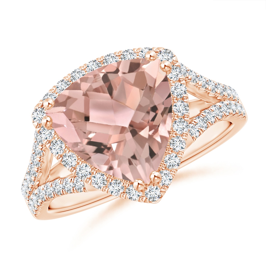 10mm AAA Trillion Morganite Cocktail Ring with Diamond Accents in Rose Gold