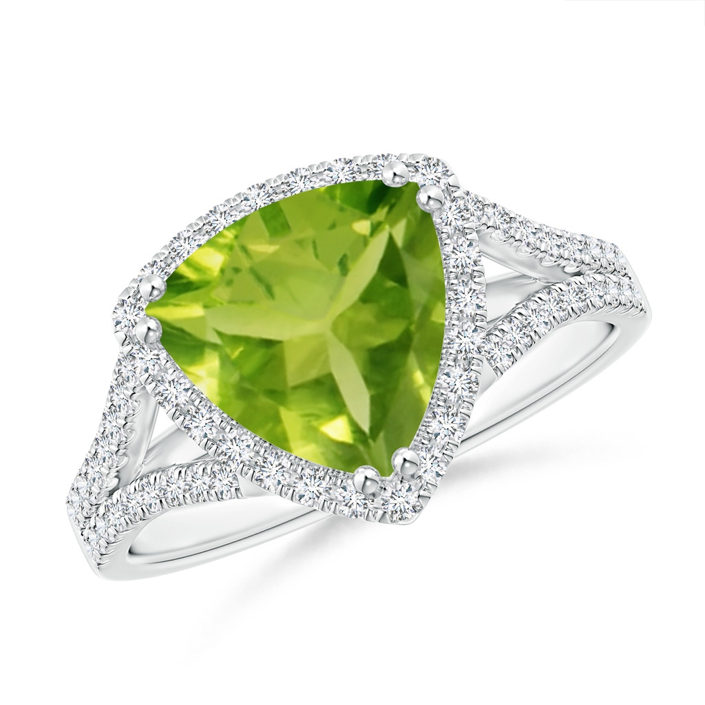 9mm AAA Trillion Peridot Cocktail Ring with Diamond Accents in White Gold