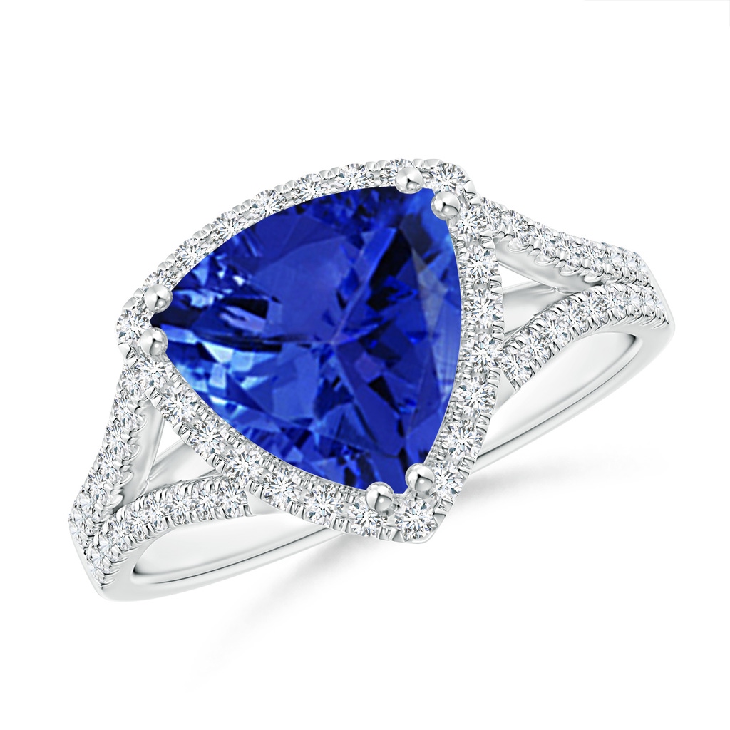 9mm AAA Trillion Tanzanite Cocktail Ring with Diamond Accents in White Gold