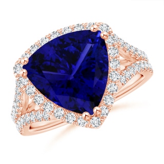 12.84x12.77x8.61mm AAAA GIA Certified Trillion Tanzanite Cocktail Ring with Diamonds in 18K Rose Gold