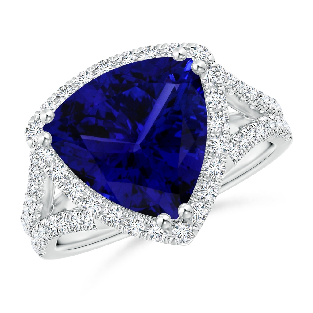 12.84x12.77x8.61mm AAAA GIA Certified Trillion Tanzanite Cocktail Ring with Diamonds in White Gold